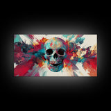 Abstract Skull Art Framed Canvas Print, Moody Colorful Halloween Wall Decor, Unique Living Room Art, Vibrant Therapy Art Gift Idea