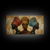 Elegant African Women Canvas Print, Bold Afrocentric Wall Art Decor, Moody Abstract Painting, Unique Bedroom Art Gift Idea