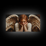 Angelic Beauty Portrait Framed Canvas Print Featuring Angel Art Prints and Moody Art Ideal Bedroom Wall Art or Guest Room Art
