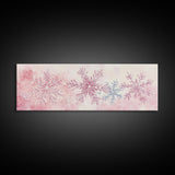 Hand-Painted Snowflake Art Canvas Print, Christmas Rustic Winter Wall Decor, Light Pink Abstract Artwork, Cozy Living Room Art Gift