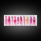 Vibrant Lipstick Shades Canvas Print, Pink Makeup Wall Art, Feminine Bedroom Decor, Whimsical Beauty Room Artwork Gift Idea