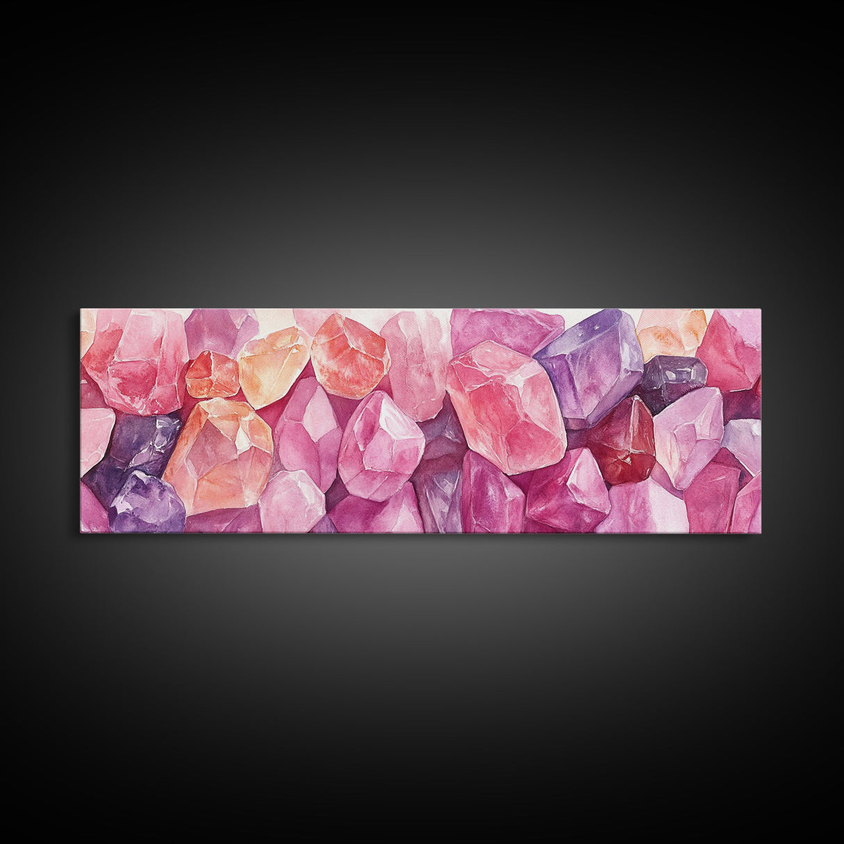 Gemstone Painting Canvas Print with Whimsical Crystal Colors, Gift Idea with Pink Orange Wall Art Accents, Boho Vertical Art