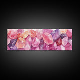 Gemstone Painting Canvas Print with Whimsical Crystal Colors, Gift Idea with Pink Orange Wall Art Accents, Boho Vertical Art