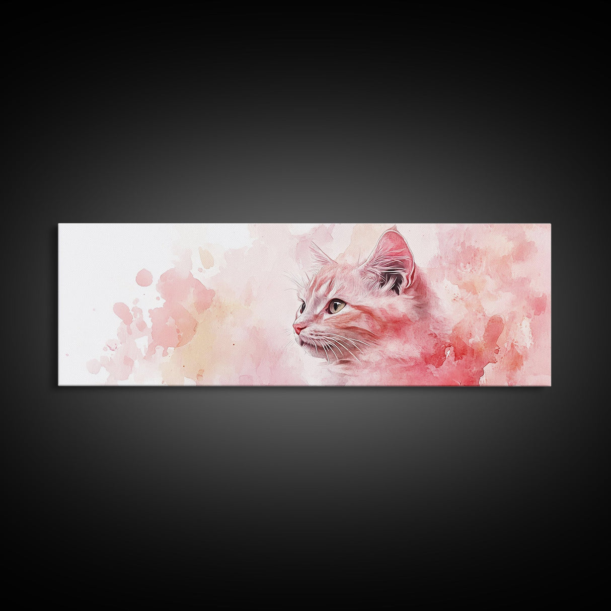 Cat Portrait Canvas Print with Pink Abstract Background, Light Pink Wall Art Perfect Gift Idea, Rustic Decor for Animal Lovers