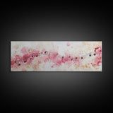 Pink Musical Notes Canvas Print, Rustic Abstract Artwork for Living Room, Nostalgic Art Nouveau Style, Horizontal Wall Art Decor