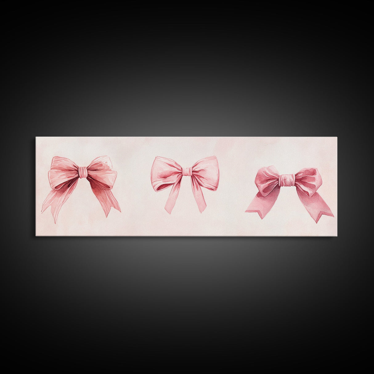 Light Pink Wall Art Canvas Print with Bows Decor, Minimalist Painting, Bedroom Art, Horizontal Abstract Artwork for Living Room