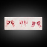 Light Pink Wall Art Canvas Print with Bows Decor, Minimalist Painting, Bedroom Art, Horizontal Abstract Artwork for Living Room
