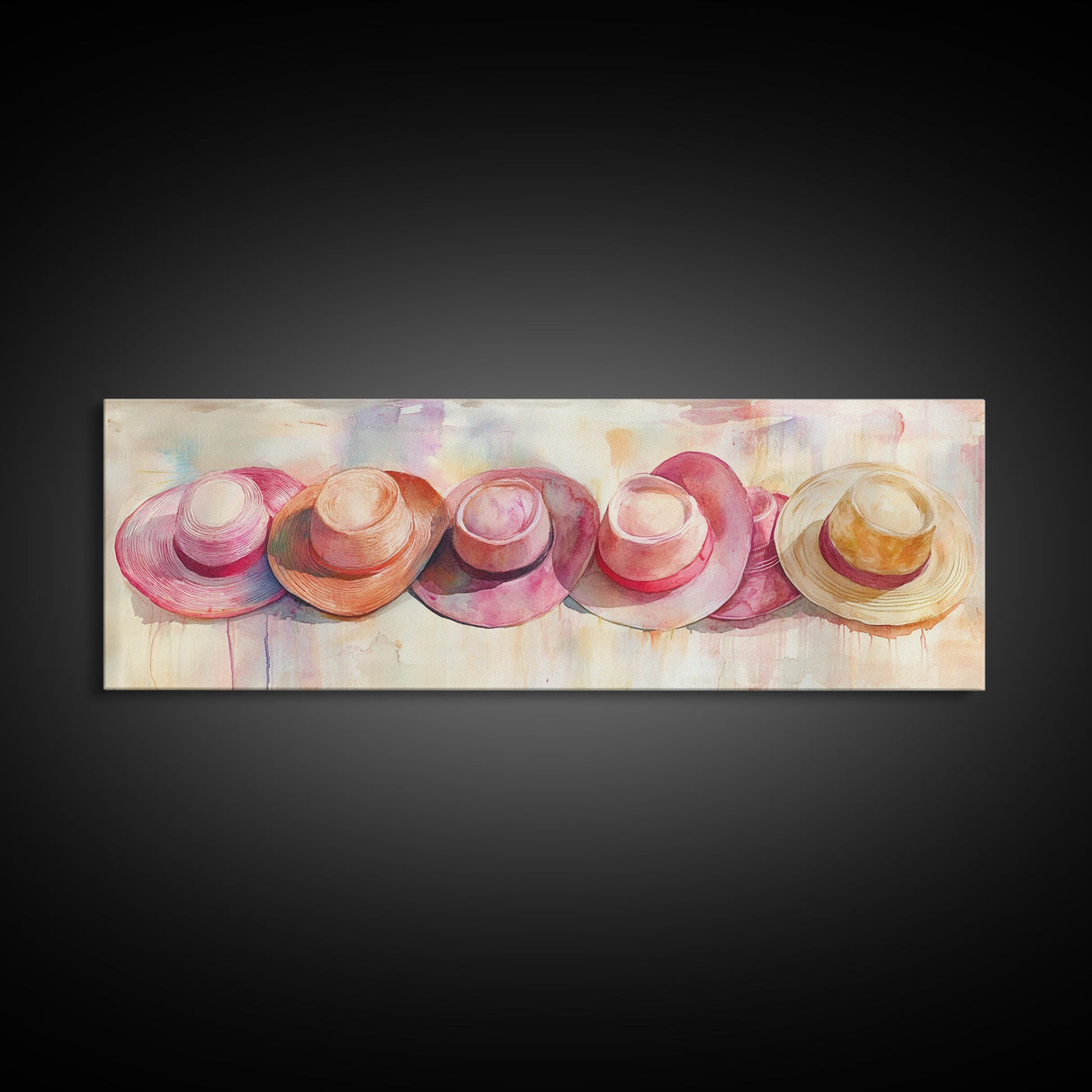 Pink Hats Wall Art Canvas Print Pearlescent Elements, Minimalist Abstract Artwork, Perfect Addition to Feminine Rustic Decor