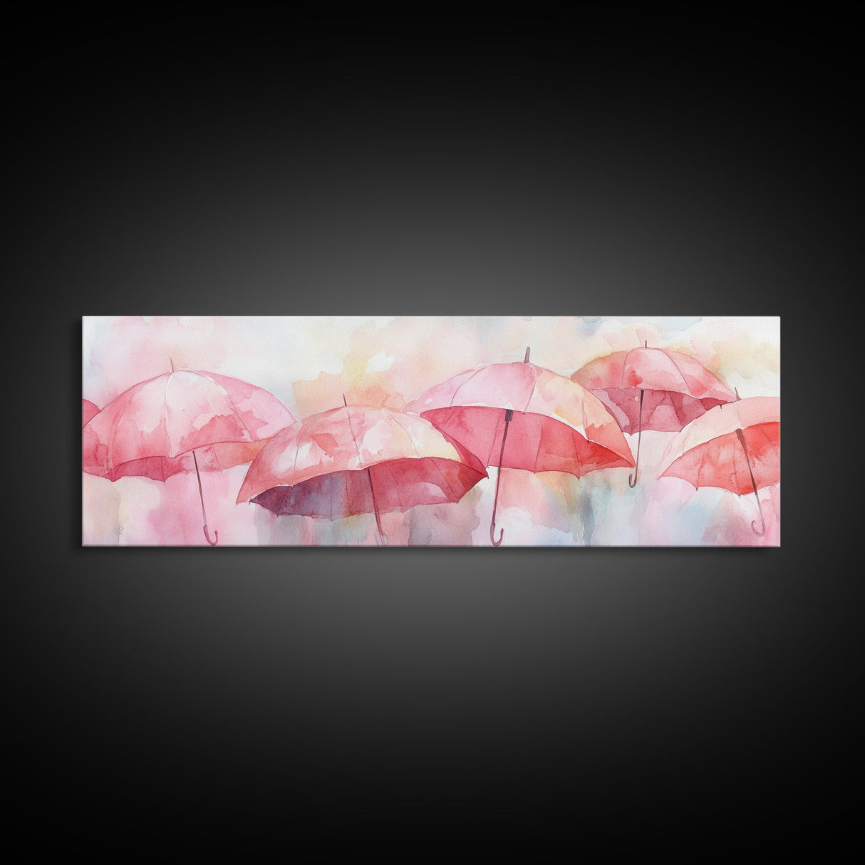Umbrella Canvas Print Featuring Light Pink Abstract Art, Boho Minimalist Decor, Romantic Living Room or Guest Room Coastal Wall Art