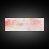 Romantic Calligraphy Canvas Print with Pink Abstract Art, Minimalist Wabi Sabi Aesthetic, Bedroom or Living Room Horizontal Wall Art