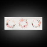 Wildflower Wreath Painting Framed Canvas Print in Pastel Pink and Green, Vertical Rustic Farmhouse Artwork, Botanical Gift Idea
