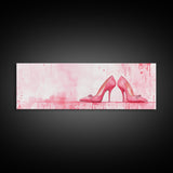 Light Pink Wall Art Framed Canvas Print Featuring Elegant High Heels, Feminine Bedroom Decor, Fashion Artwork Above Bed Idea