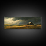 Abandoned Farmhouse Framed Canvas Print Rustic Landscape Art Smoky Mountain Painting Extra Wide Living Room Wall Autumn Decor