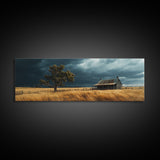 Stormy Farmhouse Canvas Print Rustic Landscape Painting Smoky Mountain Art Horizontal Panoramic Wall Living Room Autumn Decor