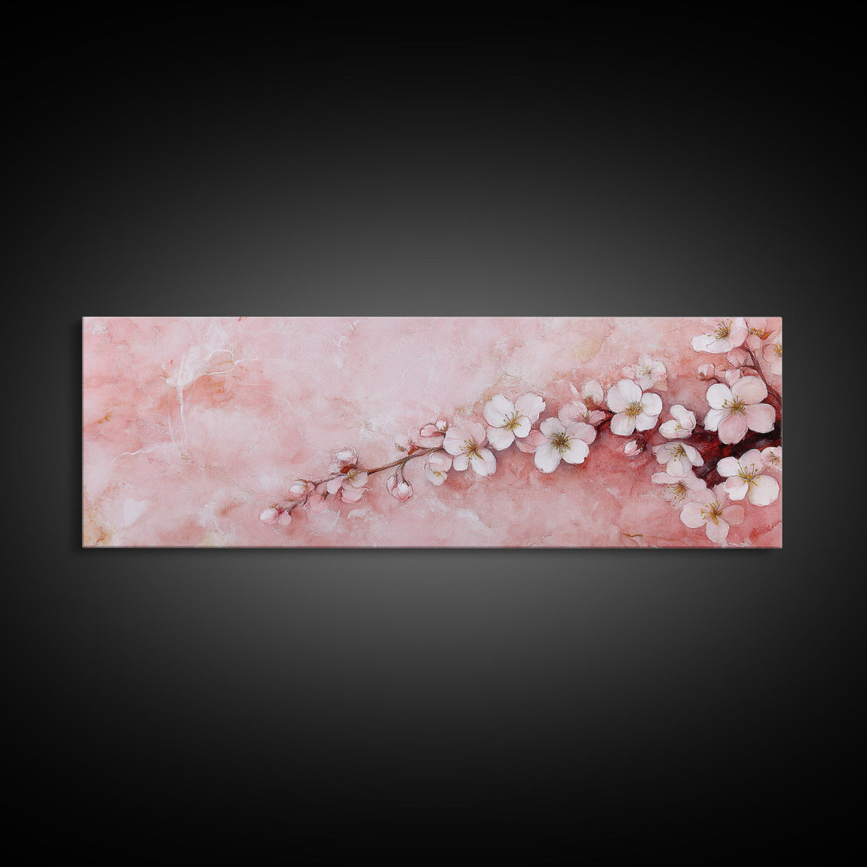 Cherry Blossom Branch Canvas Print, Light Pink Wall Art, Botanical Art, Bedroom Decor, Spring Floral Art, Rustic Wall Art