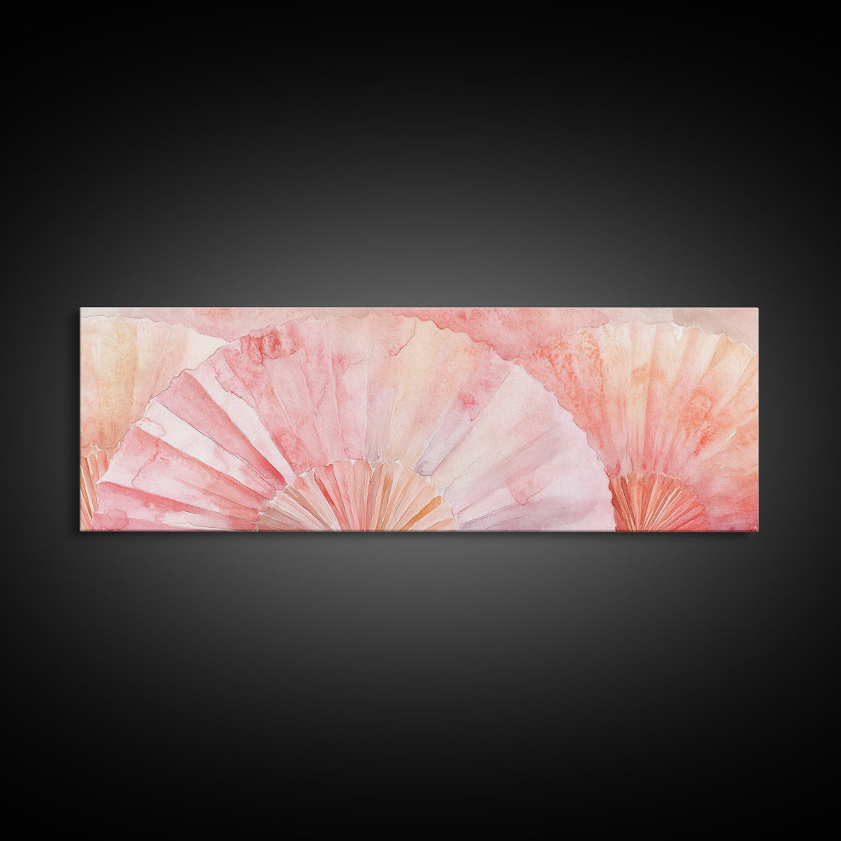 Framed Canvas Print Light Pink Abstract Fan Art Coastal Cowgirl Wall Art Minimalist Rustic Decor Living Room Art Horizontal Painting