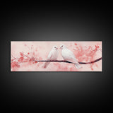White Dove Painting on Cherry Branch, Canvas Print, Cherry Blossom Art, Bedroom Aesthetic, Whimsical Decor, Spring Wall Art Style