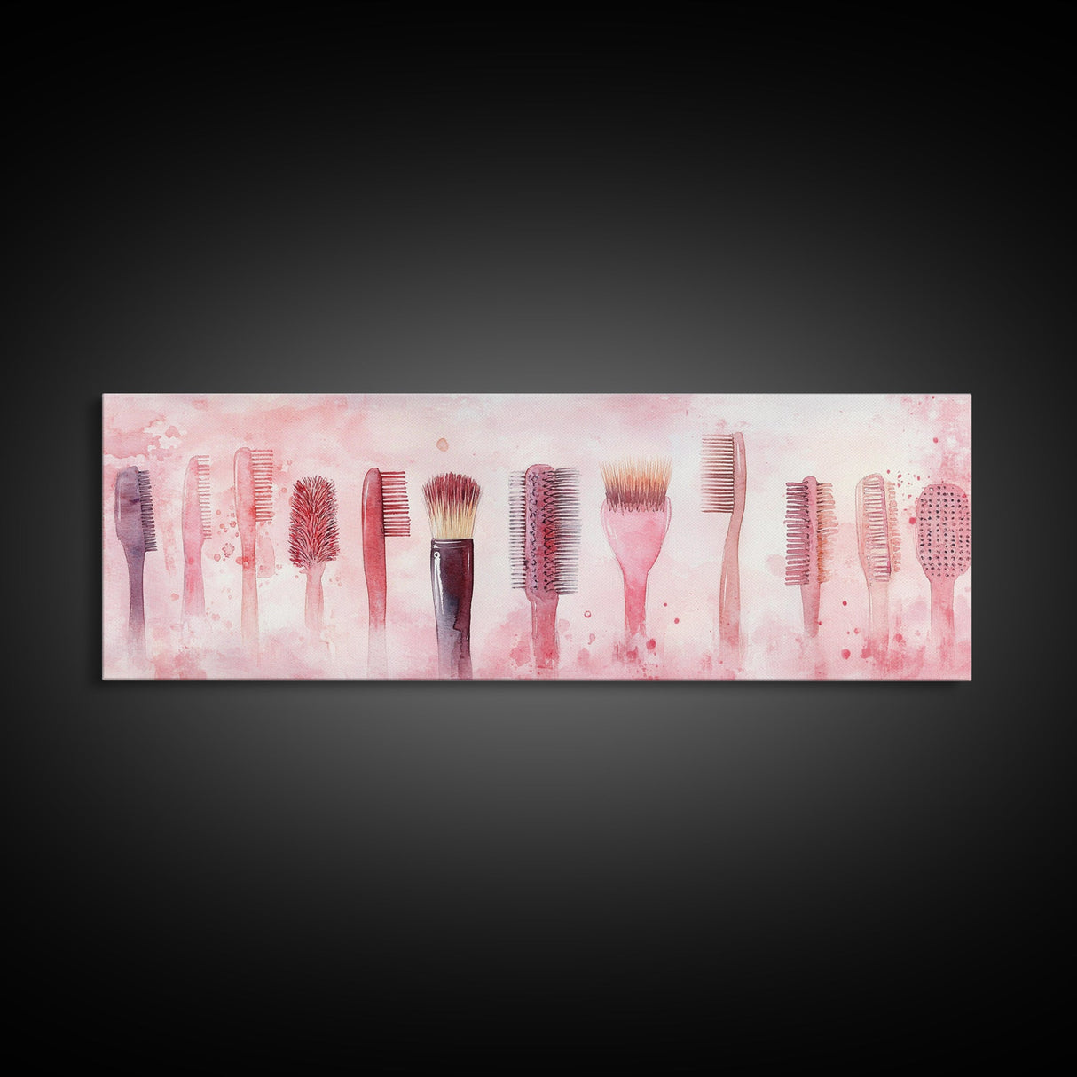 Light Pink Combs and Brushes Wall Art, Framed Canvas Print, Feminine Whimsical Art, Makeup Room Wall Art, Girly Room Decor