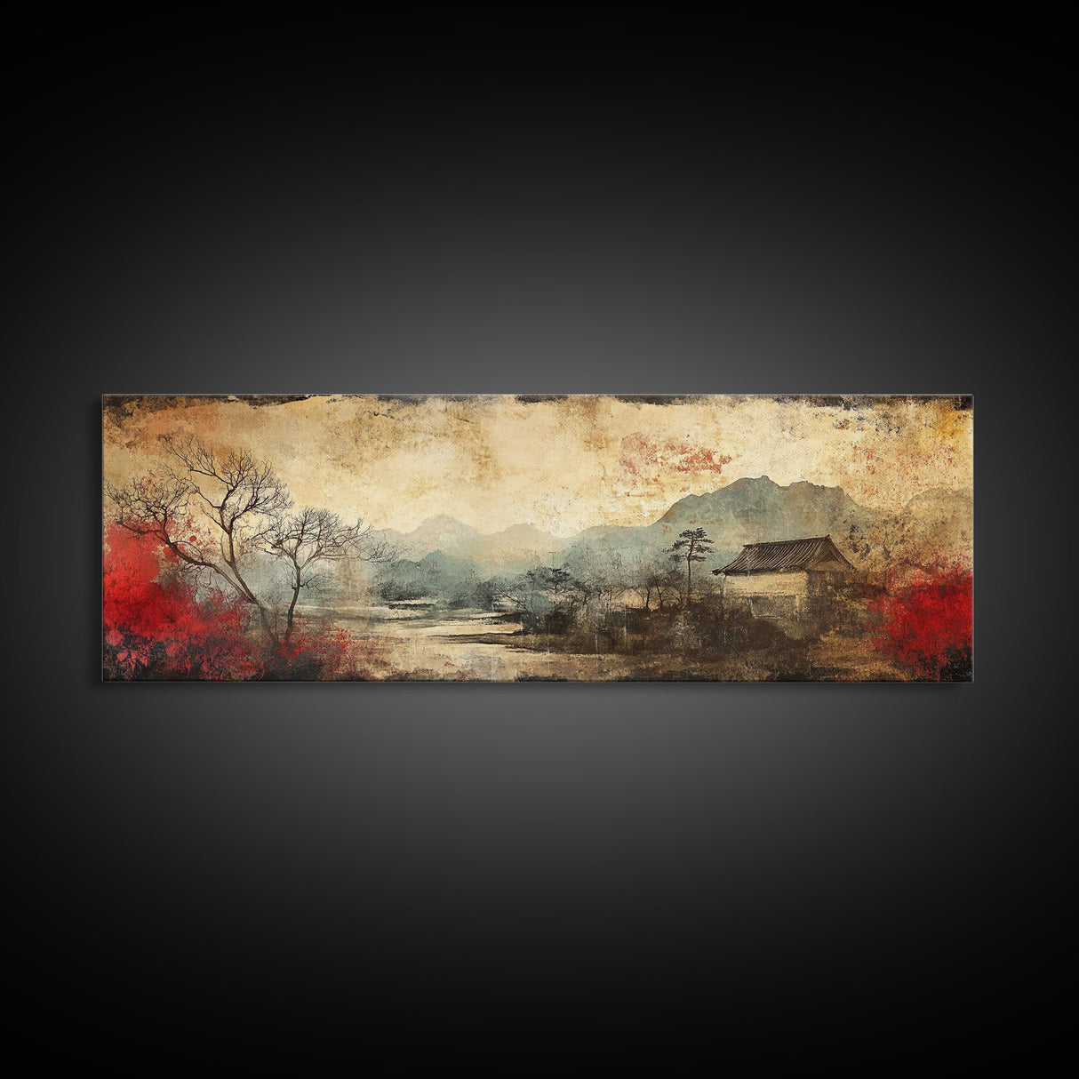Chinoiserie Framed Canvas Print Japanese Minimalist Art Zen Wall Art Botanical Prints Nature Inspired Bedroom Artwork Decor