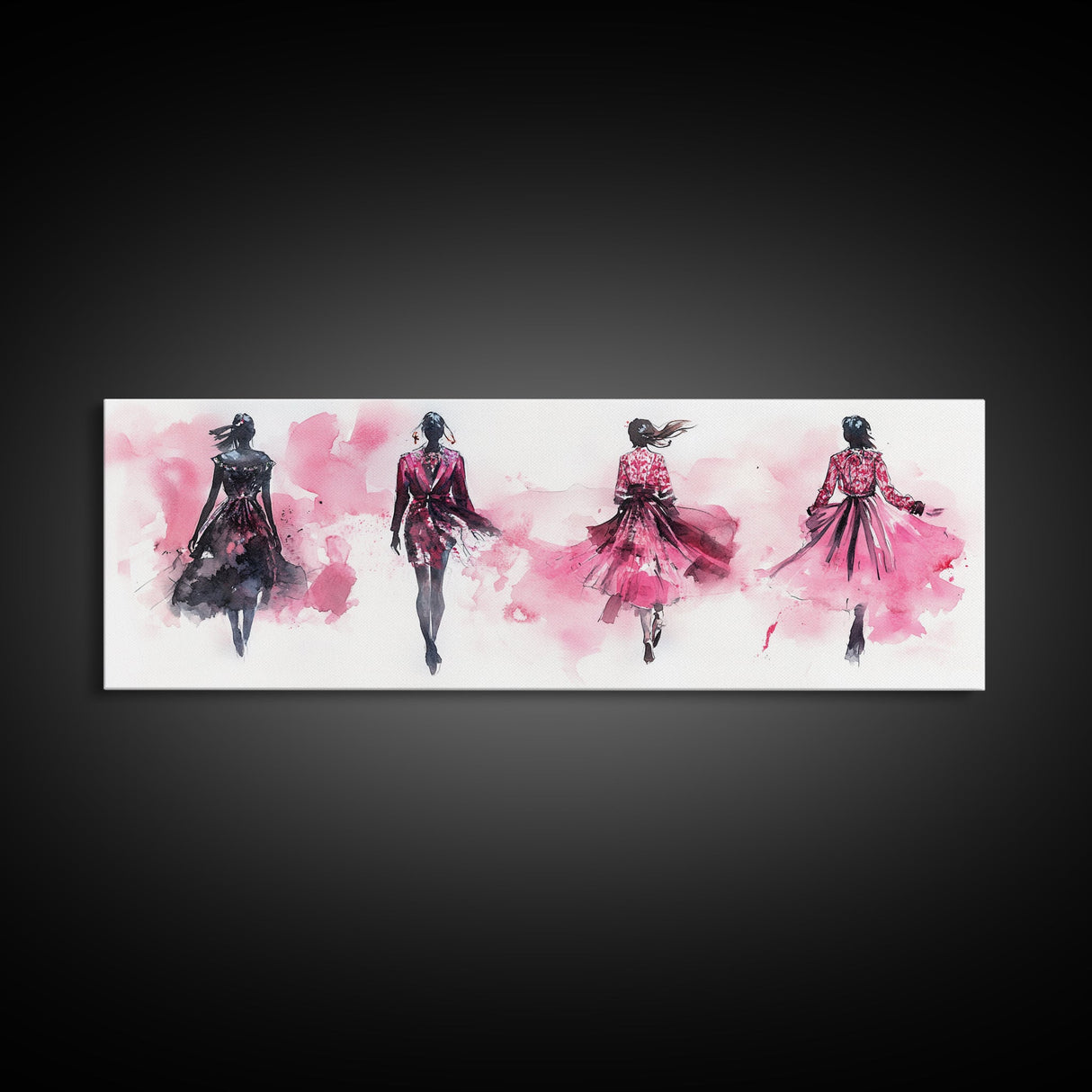 Fashion Silhouette Canvas Print Whimsical Art Pink Abstract Wall Art Minimalist Women’s Fashion Wall Art Bedroom Art Decor