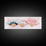Floral Hand Fan Art Framed Canvas Print Chinoiserie Pink Wall Art Botanical Prints Horizontal Bedroom Living Room Décor Gift Idea