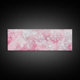 Delicate Snowflake Art Framed Canvas Print Light Pink Wall Art Minimalist Winter Décor Bedroom Living Room Artwork Horizontal Gift