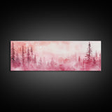 Framed Canvas Print of Enchanting Forest at Dusk Painting with Moody Pink Hues Ideal as Living Room or Guest Room Horizontal Wall Art