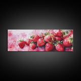 Framed Canvas Print of Bright Strawberry Botanical Prints in Pink for Rustic Kitchen Wall Art or Farmhouse Dining Room Decor
