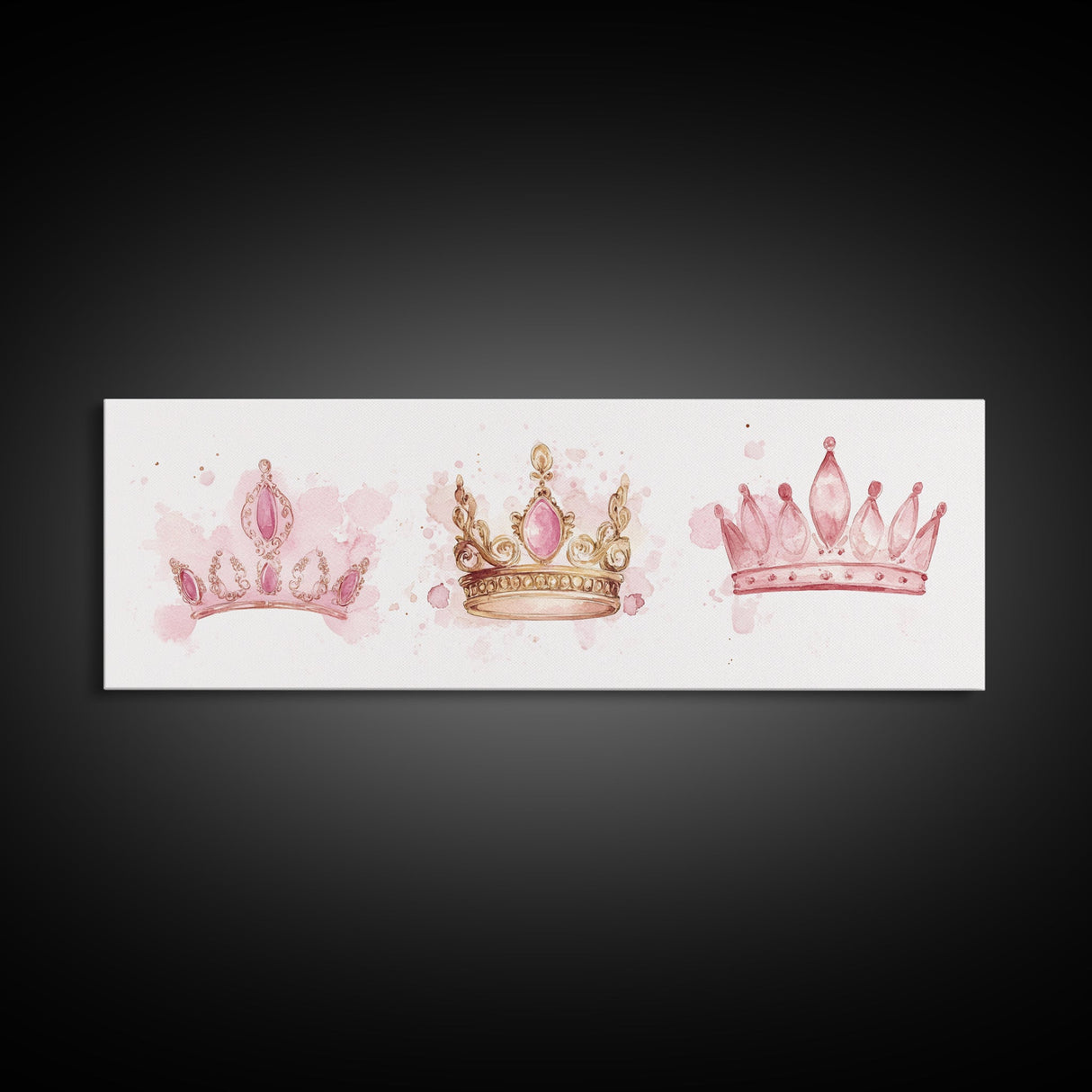 Framed Canvas Print of Elegant Crowns in Pink and Gold Perfect Gift Idea or Dorm Room Light Pink Wall Art with Royal Aesthetic