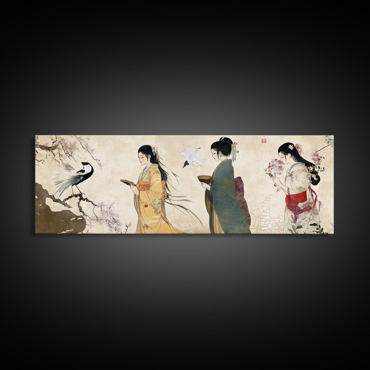 Cherry Blossom Canvas Print Chinoiserie Wall Art Japanese Minimalist Art Botanical Prints Rustic Artwork Guest Room Decor