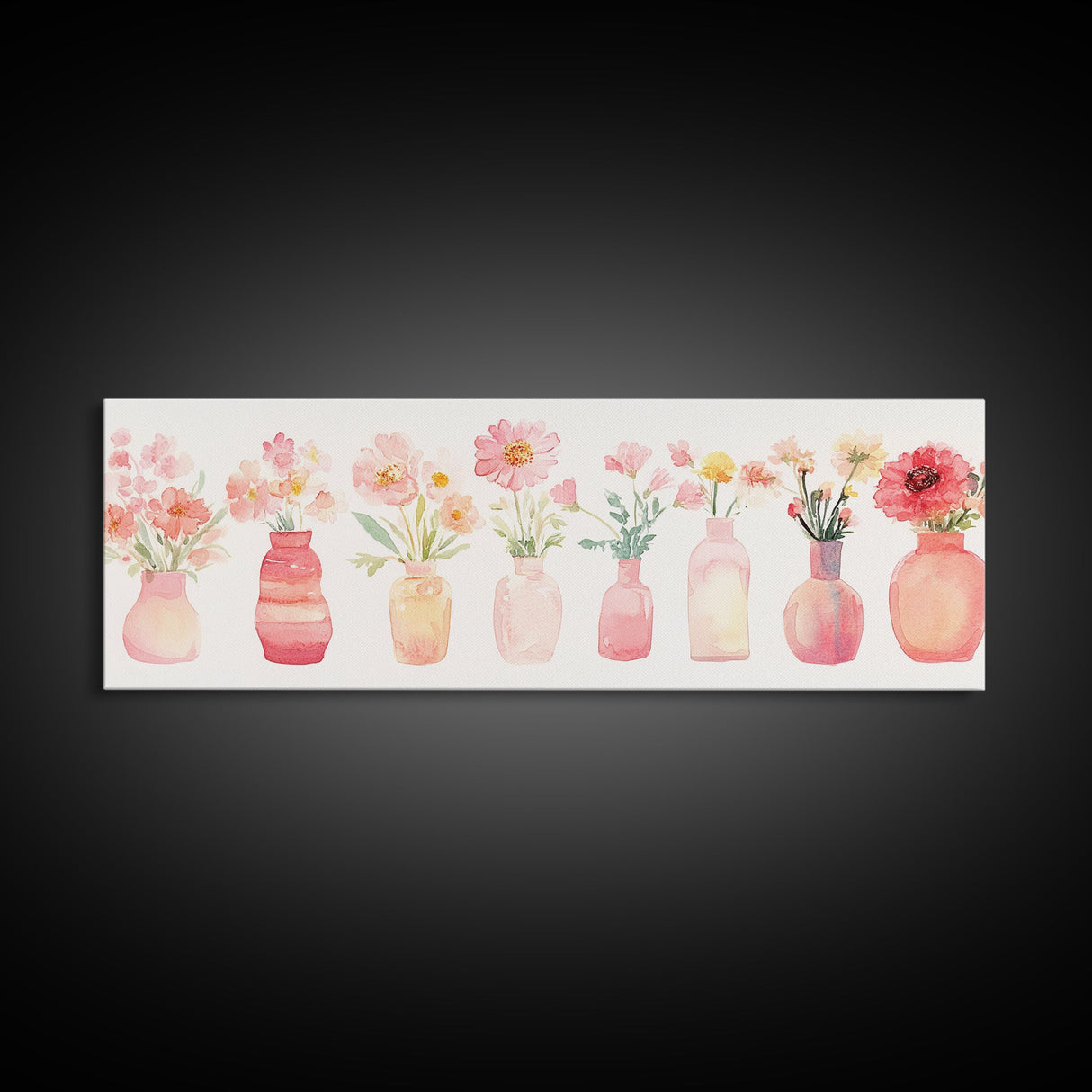 Wildflower Botanical Prints Framed Canvas Print Light Pink Wall Art Living Room Decor Horizontal Rustic Floral Painting