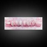 Whimsical Macarons Pink Wall Art Framed Canvas Print Extra Wide Horizontal Dessert Painting Food Review Kitchen Art
