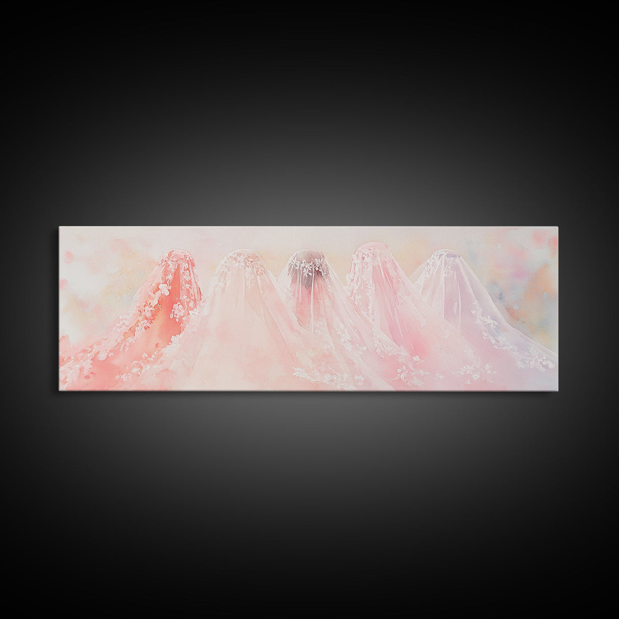 Bridal Veil Light Pink Wall Art Framed Canvas Print Horizontal Wedding Rustic Decor Extra Wide Artwork Bedroom Art