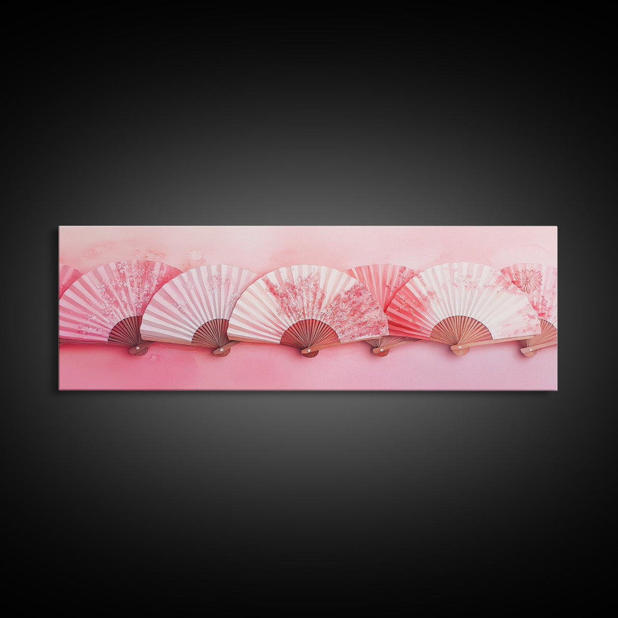 Elegant Fans Canvas Print with Cherry Blossom Art, Pink Wall Art, Whimsical Art for Living Room or Bedroom, Light Pink Decor Idea