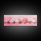 Elegant Fans Canvas Print with Cherry Blossom Art, Pink Wall Art, Whimsical Art for Living Room or Bedroom, Light Pink Decor Idea