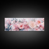Floral Bloom Canvas Print, Rose Painting with Soft Pastel Tones, Romantic Botanical Prints for Bedroom or Guest Room Decor