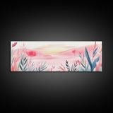 Wildflower Horizon Canvas Print, Light Pink Coastal Landscape Art, Panoramic Wall Art, Above Sofa Decor, Nature-Inspired Artwork