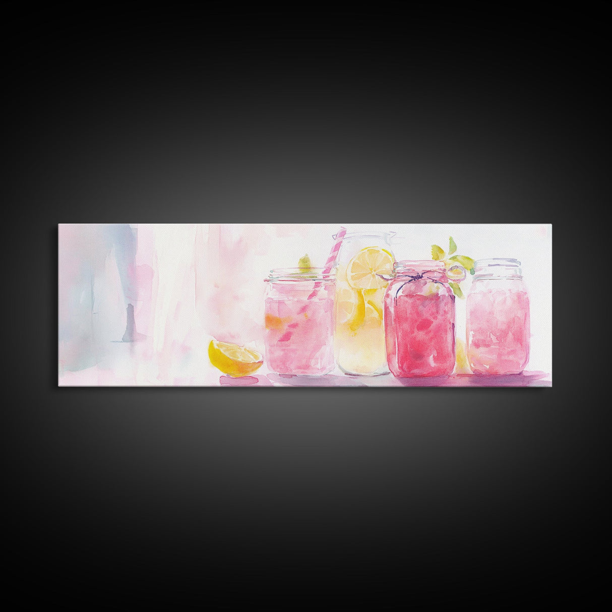 Lemonade Jar Canvas Print, Food Review Kitchen Art, Rustic Farmhouse Decor, Whimsical Light Pink Wall Art, Kitchen or Dining Room Gift