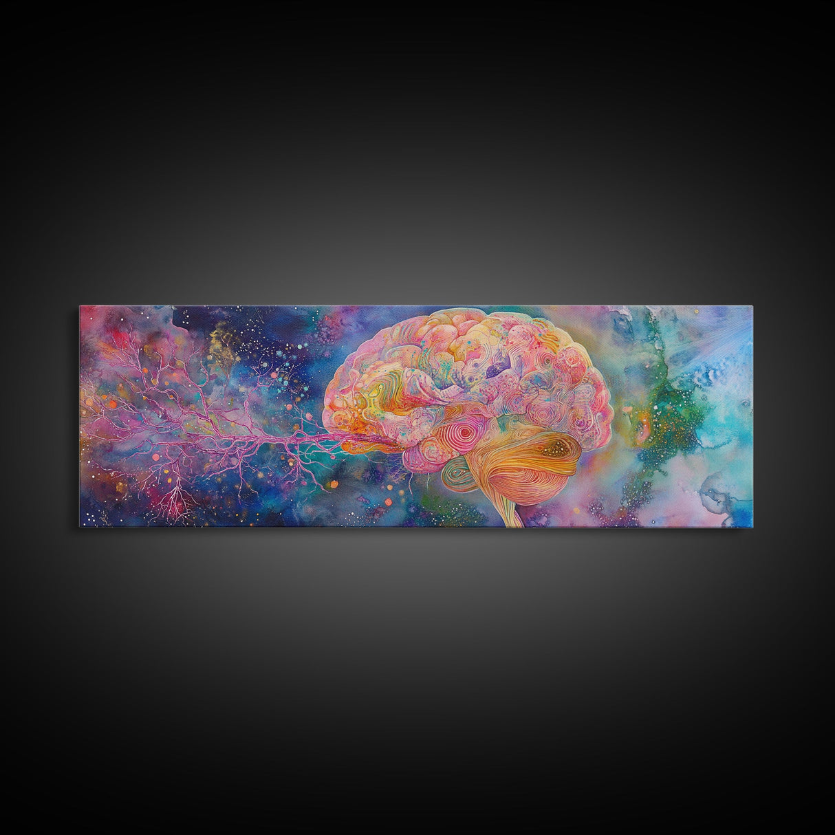 Galaxy Brain Framed Canvas Print Therapy Art Science Abstract Art Cosmic Decor Above Couch or Bed Wall Art Unique Gift for Him