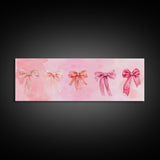 Ribbon Bow Canvas Print Light Pink Art Feminine Horizontal Wall Art Whimsical Artwork Living Room Wabi Sabi Decor Framed Print