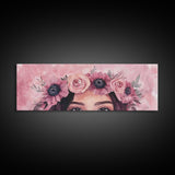 Floral Crown Canvas Print Pink Rose Painting Goddess Art Print Feminine Wall Art Botanical Artwork Whimsical Framed Bedroom Art