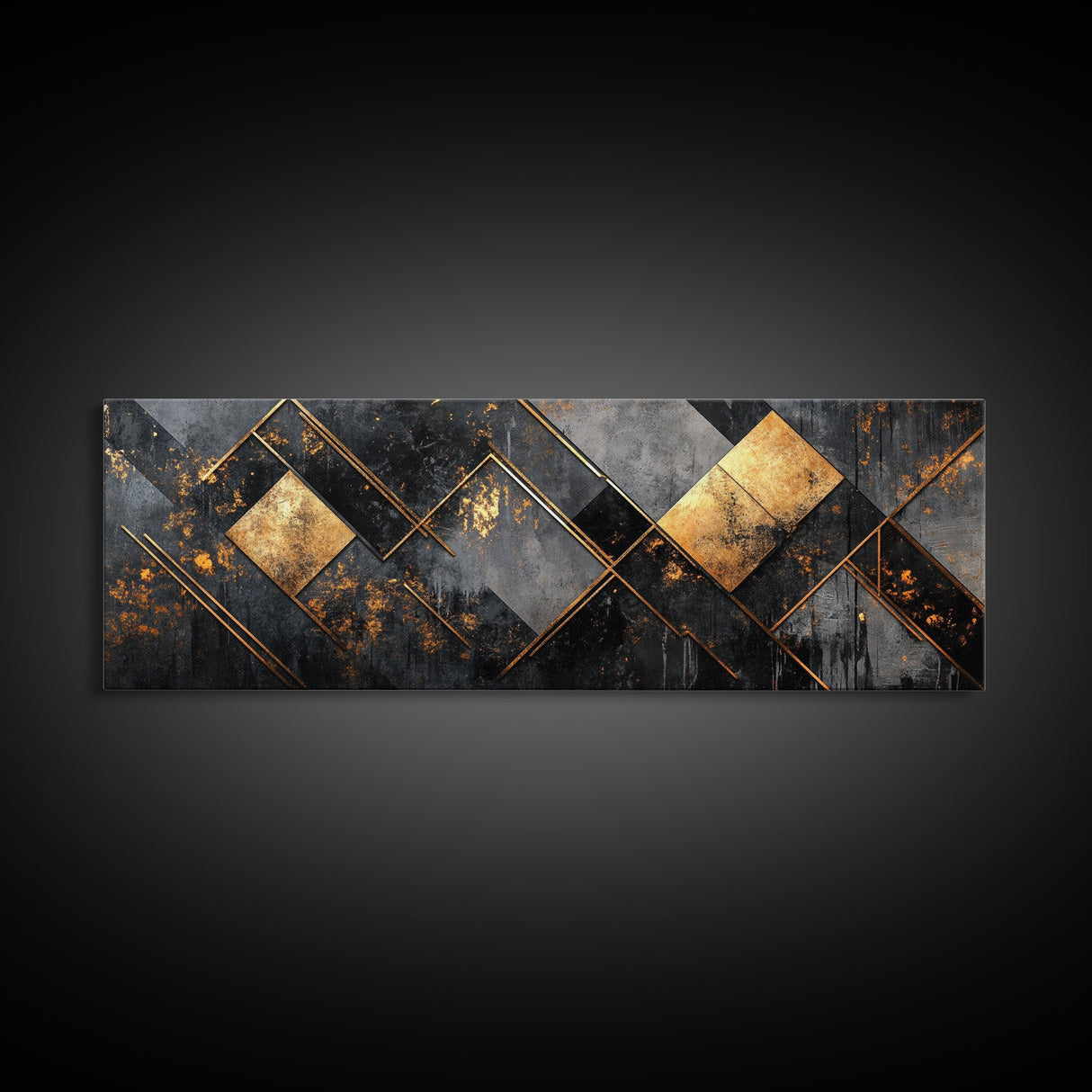 Geometric Gold Framed Canvas Print Art Deco Wabi Sabi Wall Art Rustic Modern Decor Unique Above Bed or Sofa Art Living Room Accent