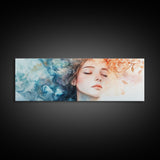 Moody Woman Portrait Framed Canvas Print - Abstract Cherry Blossom Painting, Fall Bedroom Art, Minimalist Wall Decor, Gift Idea For Her