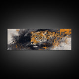 Dynamic Jungle Leopard Framed Canvas Print - Bold Wildlife Painting, African Wall Art, Safari Decor, Gift Idea For Him, Bedroom Wall Accent