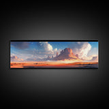 Majestic Desert Landscape Framed Canvas Print, Panoramic Painting, Southwest Wall Art, Above Bed Art, Rustic Decor, Living Room Art
