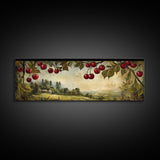 Framed Canvas Print Cherries Wall Art Panoramic Rustic Decor Living Room Horizontal Landscape Art Farmhouse Gift Idea Painting
