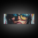 Stylish Woman Portrait Canvas Print, Boho Whimsical Art Modern Decor, Gift Idea Living Room Pop Art Vibrant Expression Artwork
