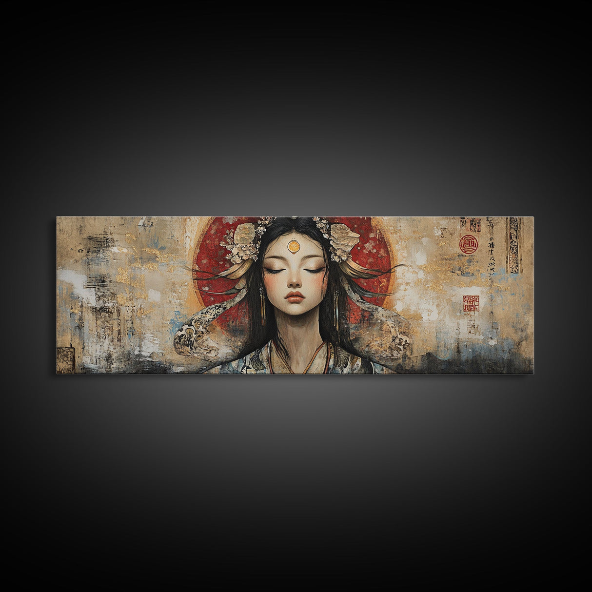 Radiant Goddess Framed Canvas Print Art Nouveau Style Japanese-Inspired Goddess Art Print Bedroom Wall Decoration