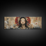Radiant Goddess Framed Canvas Print Art Nouveau Style Japanese-Inspired Goddess Art Print Bedroom Wall Decoration