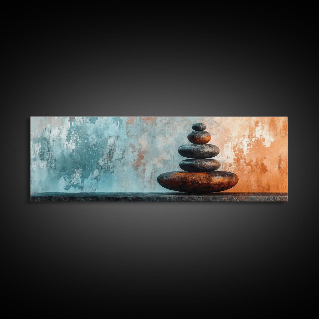 Textured Zen Framed Canvas Print Sand Patterns Stacked Stones Modern Wabi Sabi Minimalist Decor Bedroom Art Idea